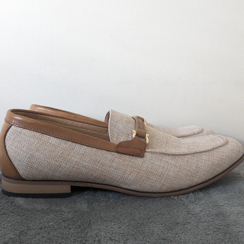 La Duca Beige Linen-Style Bit Loafers for Men